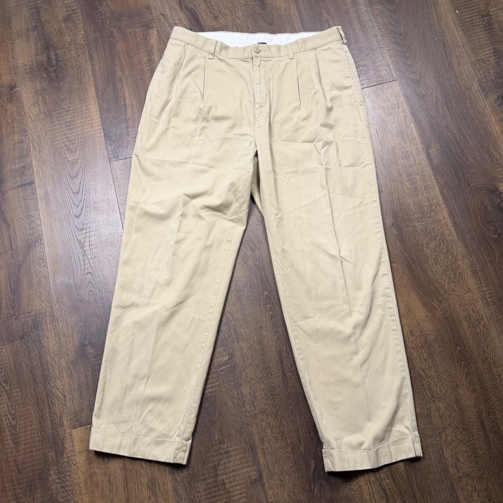 Vintage 90s Polo Ralph Lauren Hammond Pants 36x30 Khaki Pleated Cuffed